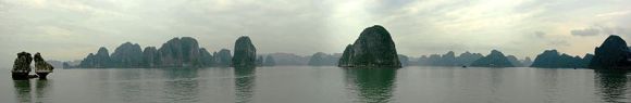 A panorama of Vietnam's Ha Long Bay, a UNESCO World Heritage Site.